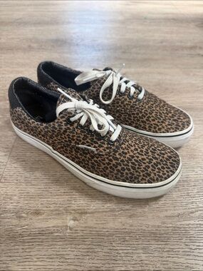 Vans Leopard Print Brown and Black Canvas Sneakers